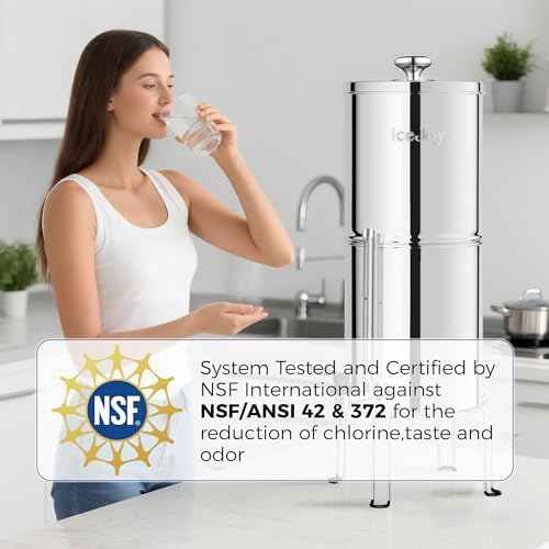 8-Stage Gravity Water Filtration System 3.0 Gallon-304 Stainless Steel Countertop System with 4 Filters and StandReduce 99.9% Chlorine, NSF/ANS 42 Certifcation