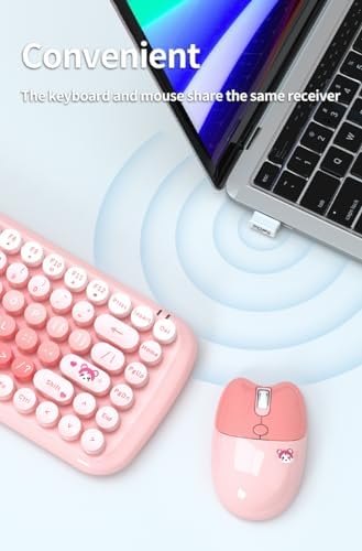 Candy Mini Wireless 2.4G USB Keyboard Mouse Set Round Keycap Multi-Colour Cute Lovely for Girls 84 Key (Multicolor Pink)…