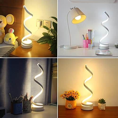 Modern Table Lamps Set of 2, Dimmable Spiral Table Lamps for Night Stand, 12W LED Desk Lamp 3 Color 10 Brightness Level Bedside Lamps Desk Light Office Lamp for Bedroom, Living Room (White)