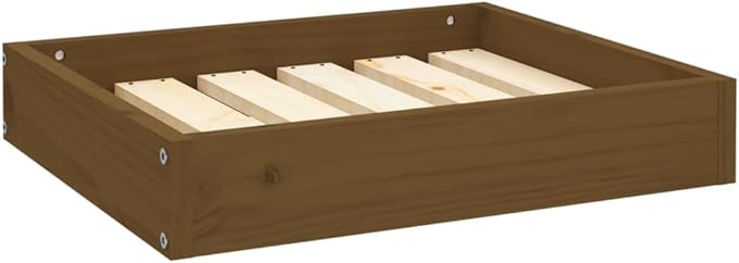 Solid Pine Wood Dog Bed in Warm Honey Brown Finish 20.3 x 17.3 x 3.5 Inches, Durable Indoor Pet Bed for Small Breeds, Cozy Resting Space with Minimalist Design and Varnished