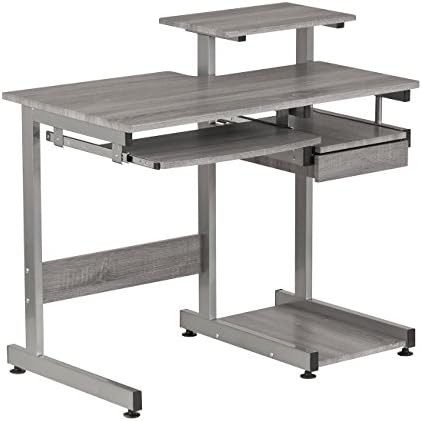 Techni Mobili 38"W Desk with Printer/Keyboard Tray & CPU Platform, Grey