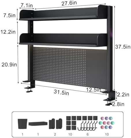 Clamp on Desk Shelf with Pegboard, Desktop Organization Bookshelf
