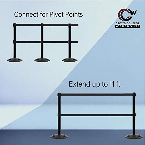 CCW Series WBB-200D - Set of 2 Retractable Dual Belt Barrier Stanchion, Heavy Duty Rubber Base, Black Post (7.5 Foot Belt, Yellow with"Beware Open Pit" Black Letters Belt)