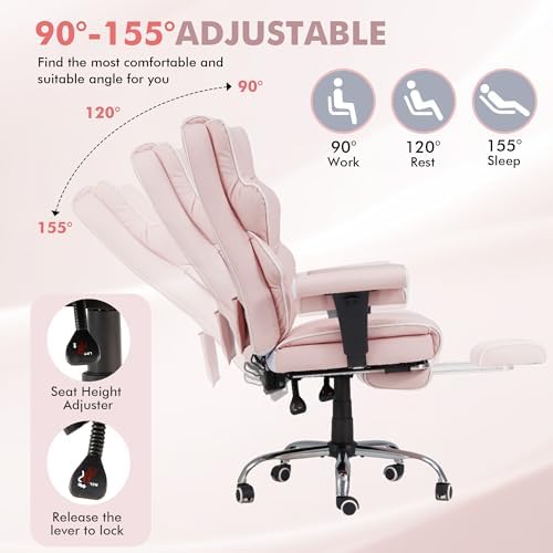 HOMREST Heated Massage Executive Office Chair with Foot Rest, Pink