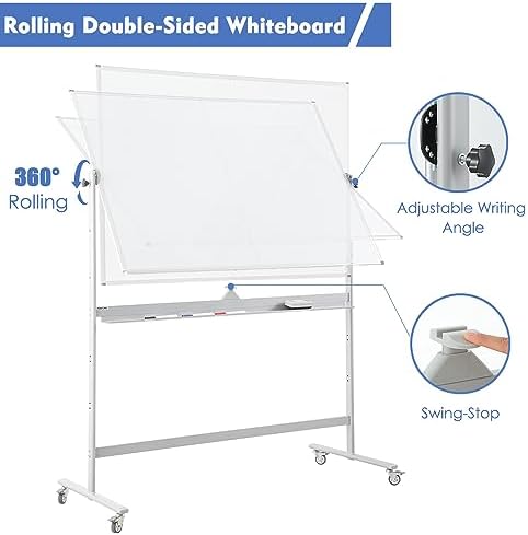 96x48 Magnetic Mobile Whiteboard on Wheel, Large Double Sided Rolling Board