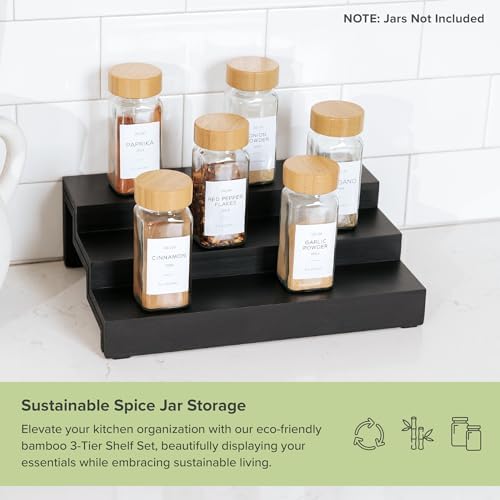 KitchenEdge 3-Tier Expandable Spice Rack Organizer, Black