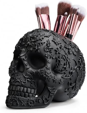 Skull Makeup Brush Holder, Pen Holder, Vanity, Desk, Office Organizer, Stationary, Decor Planter, Candy Bowl, Goth Decorations, Extra Large, Skulls Gothic Skull & Bones Organizer Bathroom