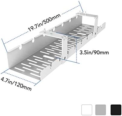 FLEXISPOT Under Desk Cable Management Tray, Metal Raceway Wires Cable Tidy Organizer Office and Home Cable Tray Use for Standing Desk (White)