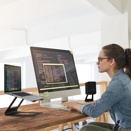 Kanto SE2 Elevated Desktop Speaker Stands for Small Speakers & Compact 2”-3” Studio Monitors - 3.8” Tall - Supports 7.1 lbs - Damping 1.5 mm Silicone Padding - Pair - Black - Pair