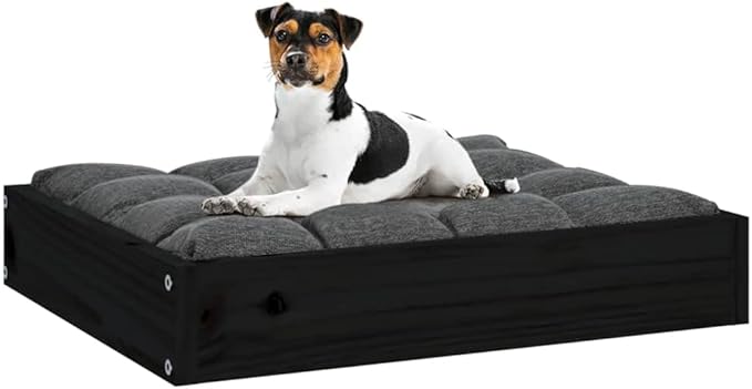 Small Dog Bed, Modern Minimalist Solid Pine Wood Pet Cot, Durable Rectangular Elevated Bed Frame for Cats and Small Breed Dogs, 20.3 x 17.3 x 3.5 Inches, Black
