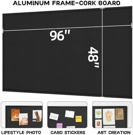 INNOVART Extra Large Cork Bulletin Board 96"X48" with Black Aluminum Frame