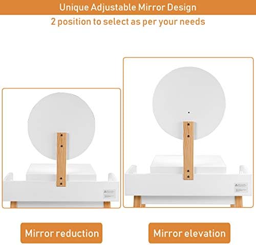 GIANTEX Vanity Table Set with Height Adjustable Round Mirror, Makeup Mirrored Dressing Table with Cushioned Stool, Side Storage and Large Drawer, Gift Vanities for Women Girls Bedroom (White)