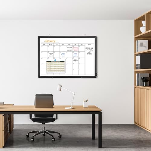 Whiteboard Calendar 36x24 Magnetic Dry Erase Board for Wall, Black