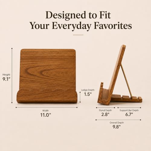 Cookbook Stand for Kitchen Counter, Adjustable Solid Wood Recipe Holder