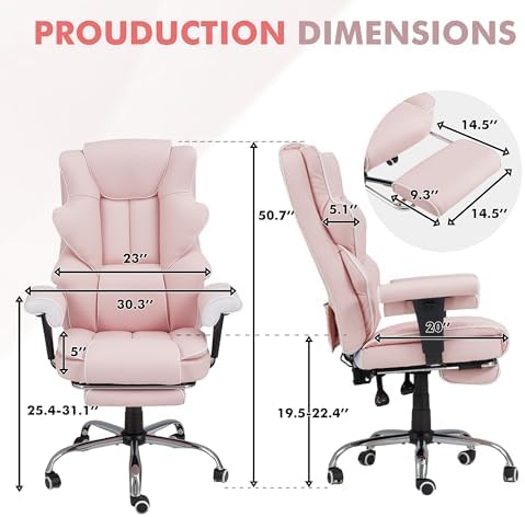 HOMREST Heated Massage Executive Office Chair with Foot Rest, Pink