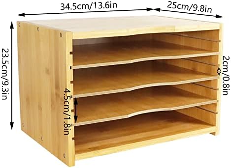WKWKER File Organizer with 3 Adjustable Shelves Bamboo Document Letter Tray Paper File Sorter for Desktop Office Home Study Workstation Desk Storage Rack (Natural)