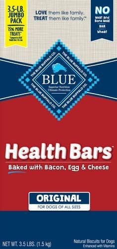 Blue Buffalo Health Bars Crunchy Dog Biscuits, Oven-Baked with Natural Ingredients, Bacon, Egg & Cheese, 3.5-lbs Box (Pack of 3)
