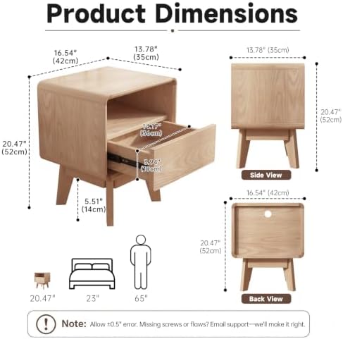 100% Solid Wood Nightstand, Nearly Fully-Assembled, Rustic Natural