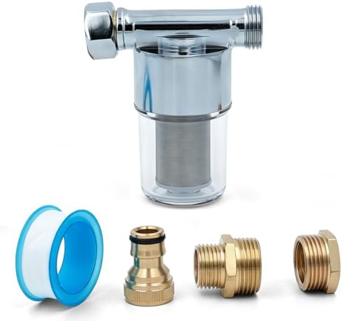 40 Micron Reusable Sediment Water Filter, Brass Inline Filter with 1/2" NPT & 3/4" GHT Fittings, for Garden Hose, Washer, Washing Machine, RV, Well Water & High Pressure Washer