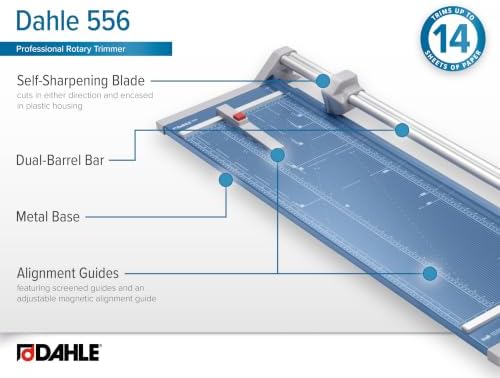 Dahle 556 Professional Rotary Trimmer, 37" Cut Length, 14 Sheet Capacity, Self-Sharpening, Dual Guide Bar, Automatic Clamp, German Engineered Paper Cutter