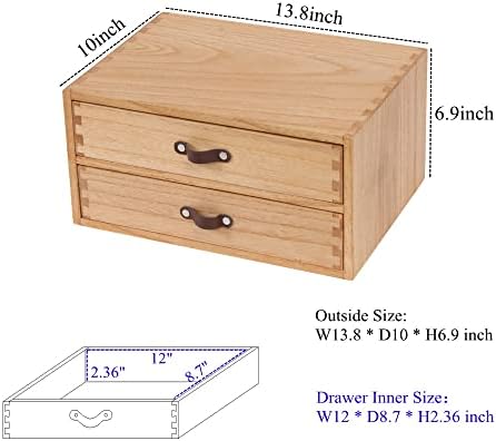 DDYURI Wooden Desk Organizer with 2 Drawers - Desktop Storage Drawers for Office Supplies File Paper Storage - Wood Chest/Small Cabinets for Jewelry Dresser Kitchen Counter (FAX2C-LT）