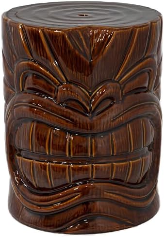 Sunnydaze Tropical Tiki Head Ceramic Garden Stool Side Table - 17.25-Inch H