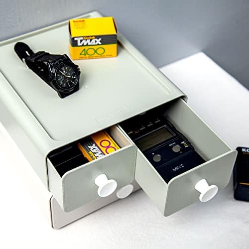livinbox 2 PCS Stackable Plastic Desk Organizer, Drawer Type Desktop Storage Box, Cosmetics Makeup Stationery, Gel Pens, Pencils, Markers, Tape, Erasers, Paperclips, Chargers, MD-2012 (Beige&Green)