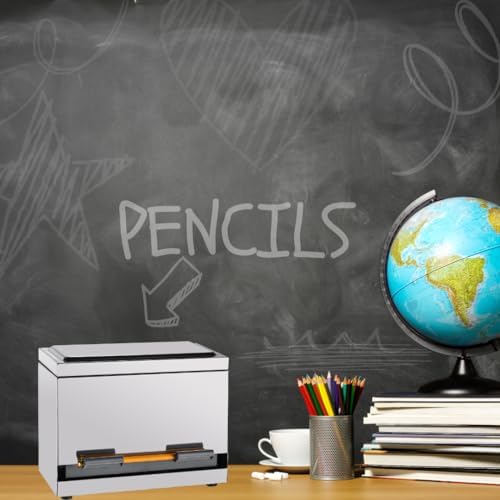 2Fold Pencil Dispenser for Classroom - Stainless Steel Bulk Pencil Holder for Desk - Includes Removable Label Stickers - Teacher Must Haves for Organization - Holds up to 200 Pencils (Silver)