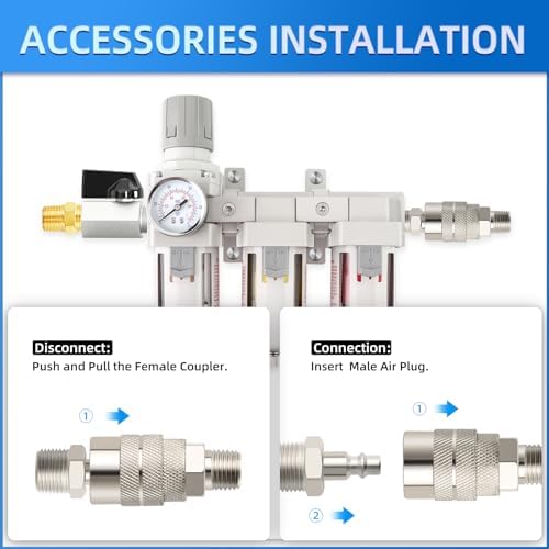 MEANLIN Industrial 3/8" NPT 3 Stage Air Drying System,Coalescing Filter, Particulate Filter and Air Regulator, Manual Drain for Air Tools and Spray Paint Gun