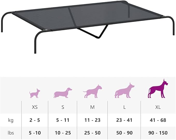 XXL Elevated Dog Bed, Portable Raised Pet Cot for Large Breeds, Breathable Textilene Mesh Cooling Dog Bed with Heavy-Duty Steel Frame, Indoor Outdoor Use, Black, 59.1 x 35.4 Inches