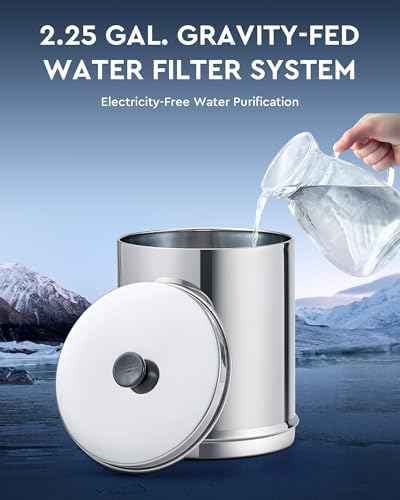 CO-Z Gravity Fed Water Filter System, Stainless Steel Gravity Water