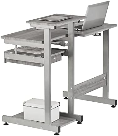 Techni Mobili 38"W Desk with Printer/Keyboard Tray & CPU Platform, Grey