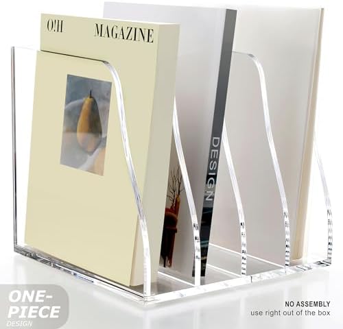 SANRUI Acrylic Desk Magazine Holder File Organizer Sorter,4 Slot Clear