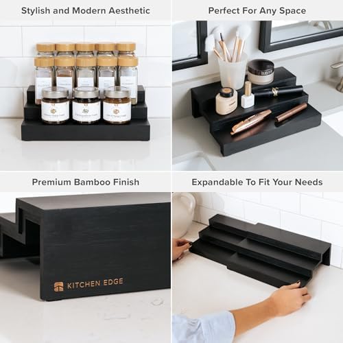 KitchenEdge 3-Tier Expandable Spice Rack Organizer, Black