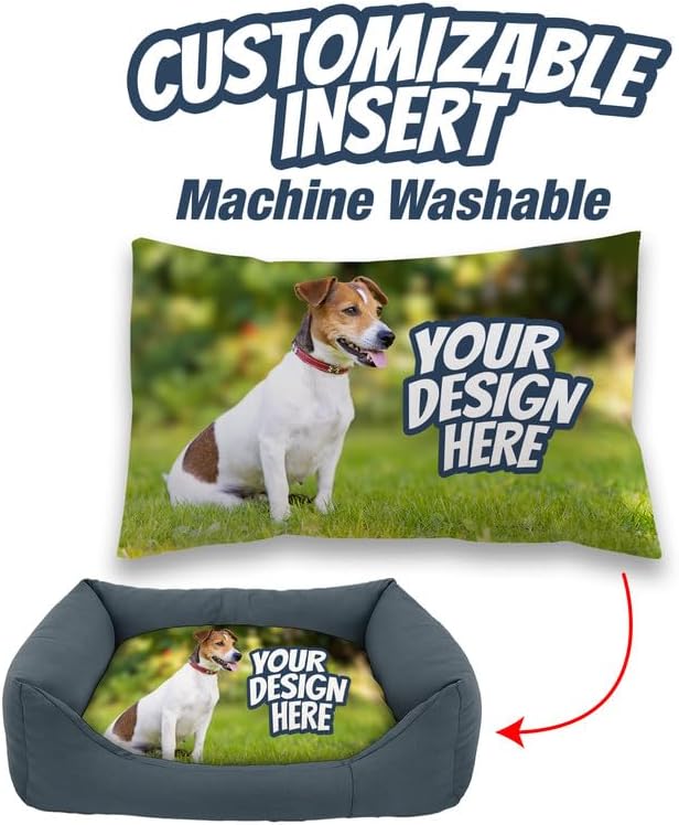 Ships Next Day, Made in USA - Custom Dog Bed – Dog/Puppy Bed w/Navy Blue Base - Personalized Pet Photo Upload - Indoor Use - Ideal Gift - Available in 3 Sizes (20x15.5 Inches)