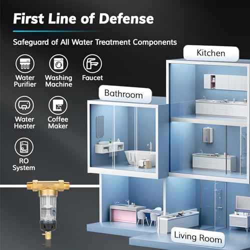 Spin Down Sediment Filters With Scraper, Well Water Filter System for House, Reusable Whole House Water Filter for Well Water, 300 Micron, 1" MNPT + 3/4" FNPT + 3/4"MNPT, BPA Free