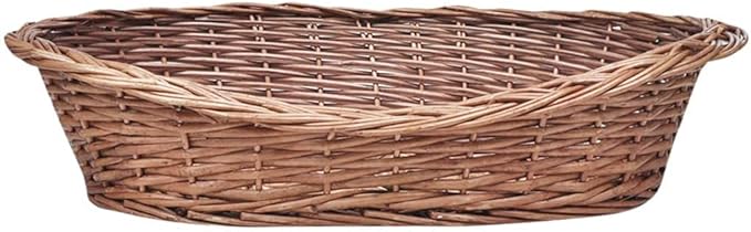 Natural Willow Dog Basket 27.6 Inch Lightweight Oval Pet Bed, Handwoven Wicker Basket for Cats Dogs Bunnies, Durable Portable Indoor Outdoor Pet Furniture with Easy