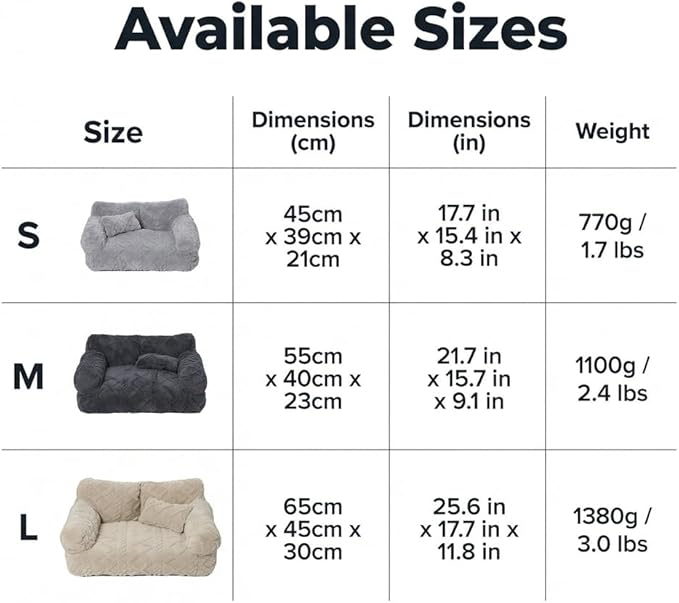 Plush Calming Pet Sofa Bed, Raised Rim, Removable Cover & Non-Slip Bottom for Cats & Dogs, Calming Dog Bed Fluffy Plush Dog Mat for Furniture Protector with Removable Washable Cover (Khaki, Small)