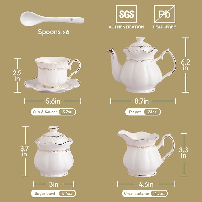Sweejar Porcelain Tea Set With Gold Trim