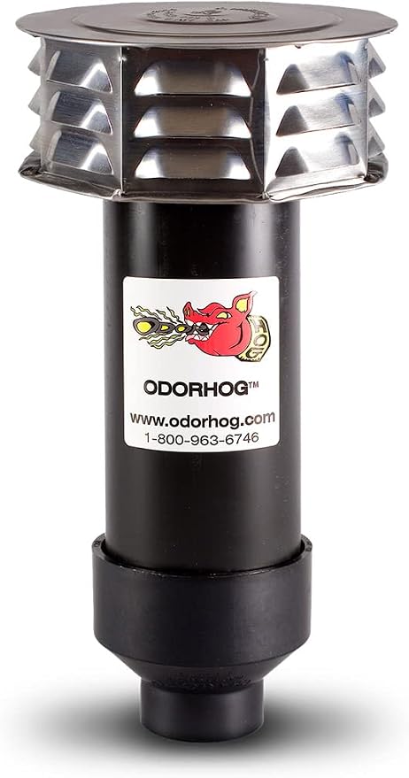 OdorHog Metal Cap Slip On Vent Stack Pipe Filter 1.5" Black ABS, Removes
