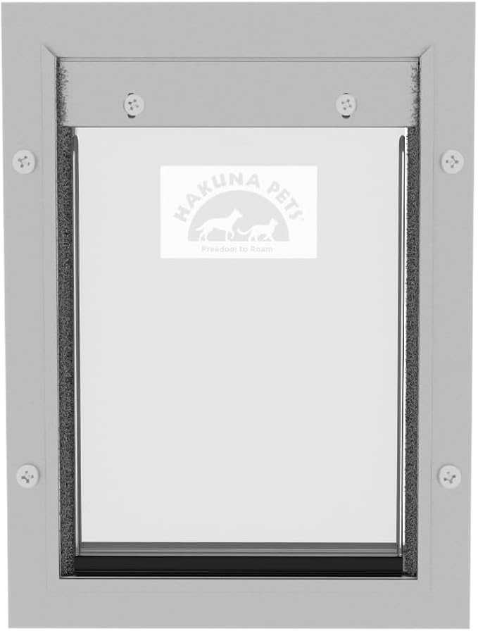 Hakuna Pets Deluxe Aluminum Pet, Cat and Dog Door with 2-Way Locking Panel for Screens, Doors and Walls up to 2.8" Thick, Small, Silver