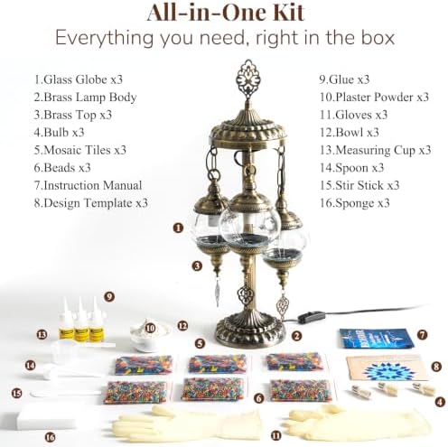 DIY Turkish Mosaic Lamp Kit, 3 Globe Table Lamp Making Kit,Multicolor