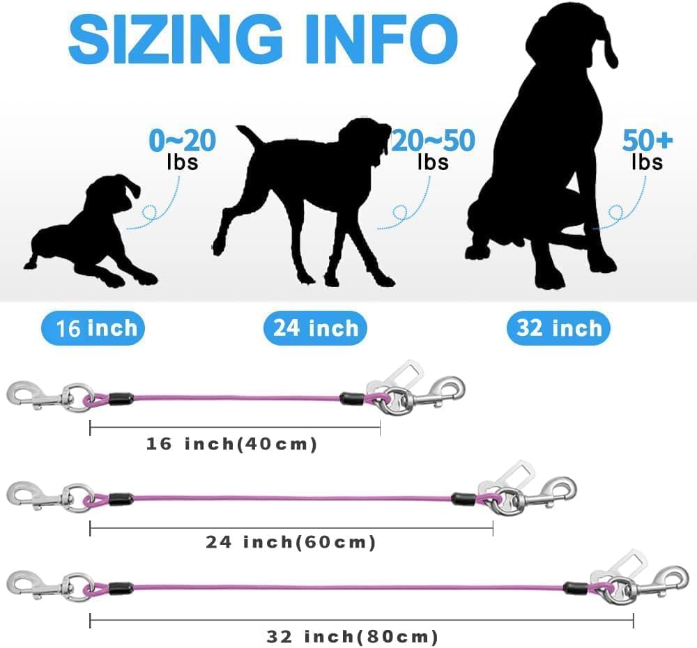 Dog Seat Belt Harness for Car,Dog Seatbelt of Coated Wire Leash Safety Restraint,No Chew Tether Cable Vehicle,Double Clips & Latch (Purple, 24 inch/60 CM)