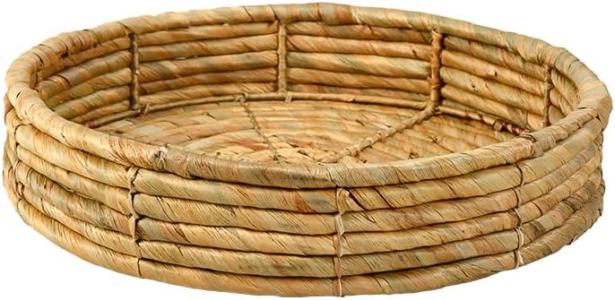 Serene Spaces Living Eco-Friendly Water Hyacinth Decorative Tray - Stylish Holder for Accessories, Candles, Jewelry, and Centerpiece for Kitchen or Dining Table, Measures 14" Diameter and 3" Tall