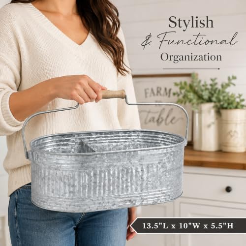 CLEENTABLE Galvanized Metal Utensil Caddy, 4-Compartment