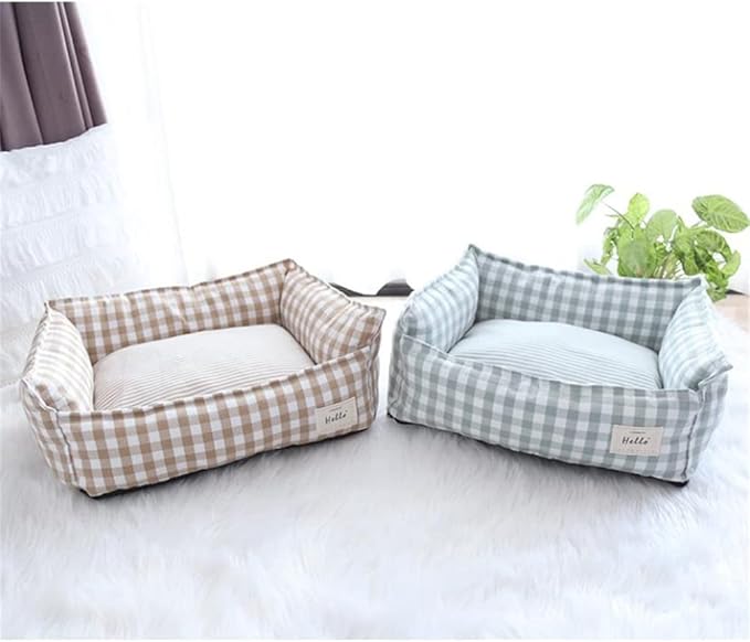 Original Rectangular Pet Bed Soft Cotton Dog Kennel with Non Slip Bottom, Removable Calming Sofa for Small Medium Dogs and Cats, Universal for All Seasons Cream S