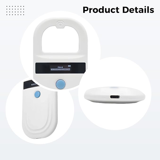 Pet Microchip Scanner, Handheld Reader with OLED Screen, Emid Fdx-B Compatible, 0-5.9 in Reading, Ideal for Pet Id Tracking