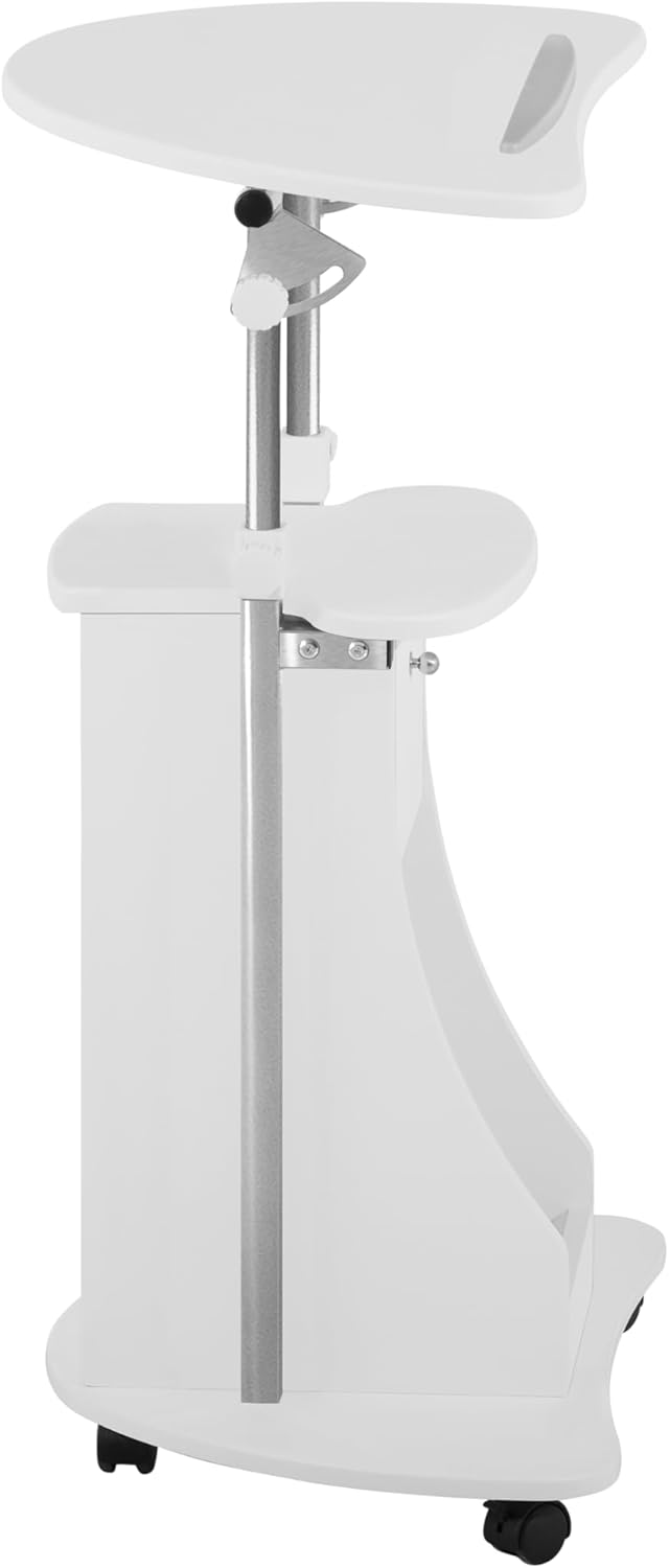 Techni Mobili Adjustable Height Rolling Laptop Cart with Storage, White