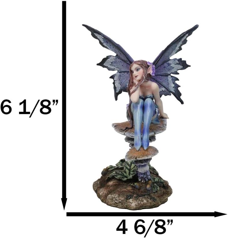 Ebros Amy Brown Forest Willow Nice Fairy Sitting On Wild Giant Mushroom Stool Statue 6" Tall Fantasy Mythical Faery Magic Watercolor Collectible Figurine