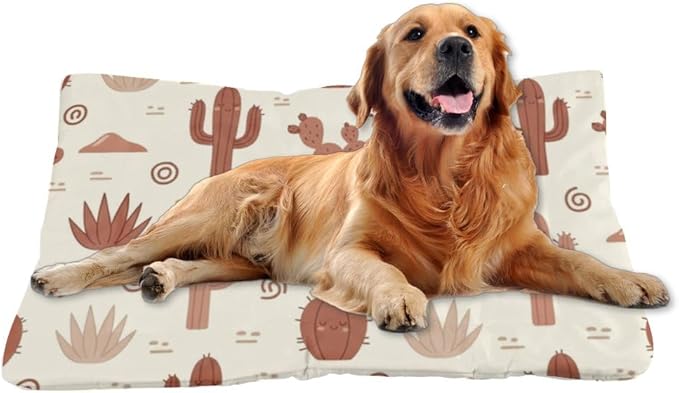 Beige Brown Cute Cactus Indoor Dog Bed Furniture Dog Crate Mat Pet Padssoft Crate Bed Washable Non-Slip Kennel Beds for Crates Kennel for Pet Mat Outdoor Flooring Dogs Indoor Outdoor 36X24 Inch